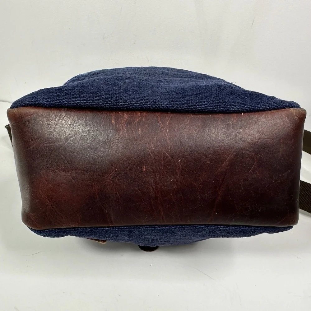 The Burlap People Shoulder Bag Navy Blue Burlap, Brown Leather